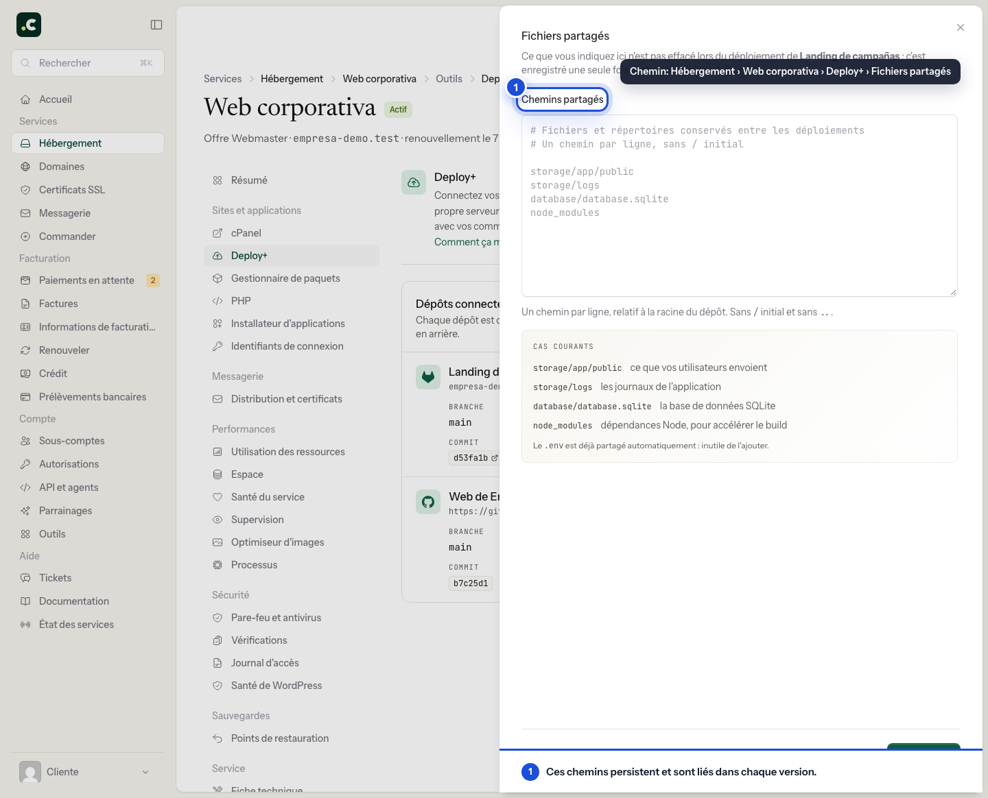 Configurer les fichiers partagés entre versions