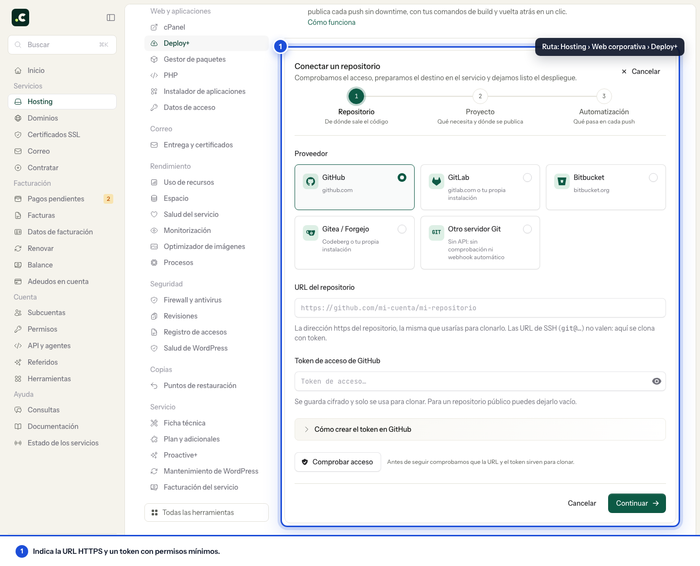 Conectar un repositorio a Deploy+