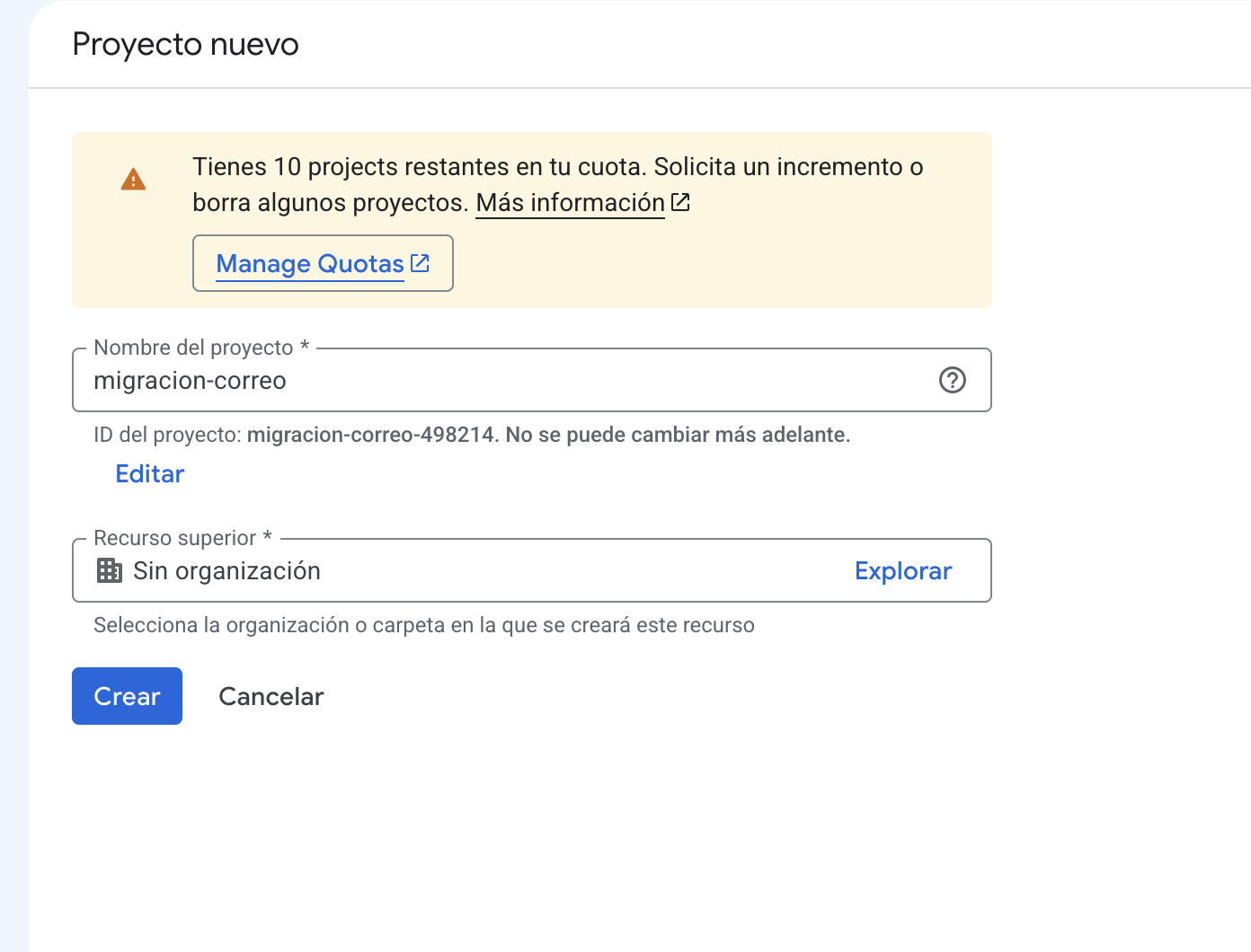 Crear proyecto en Google Cloud