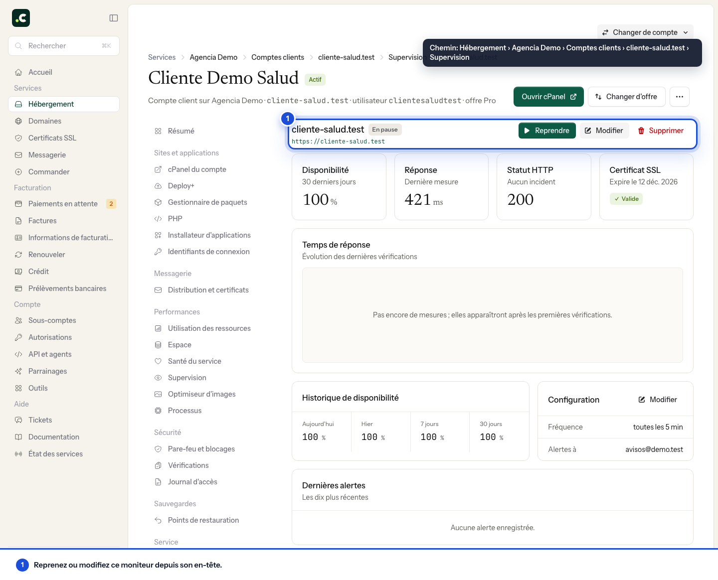 Moniteur d'un compte d'une offre multi-comptes