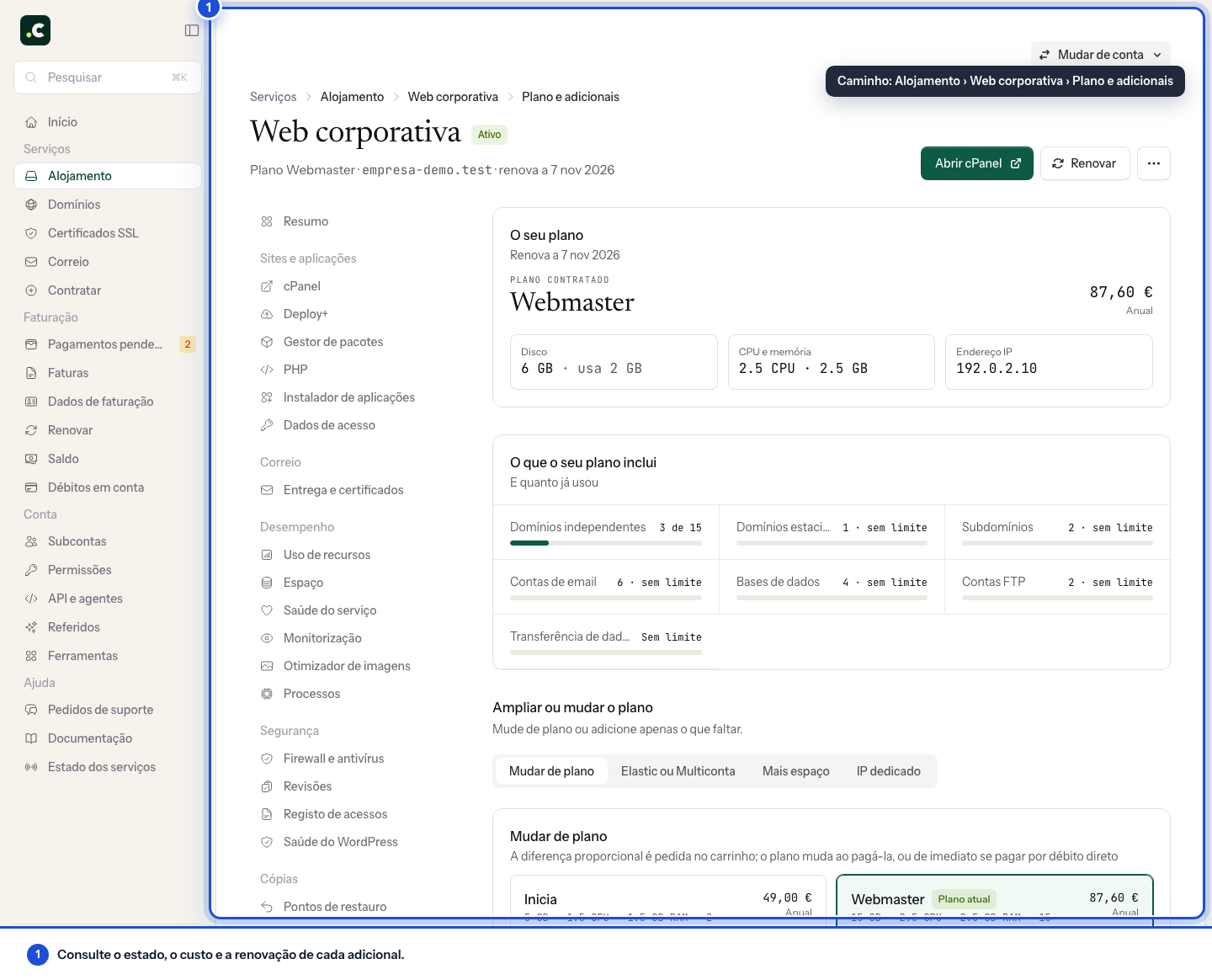 Serviços adicionais associados ao alojamento