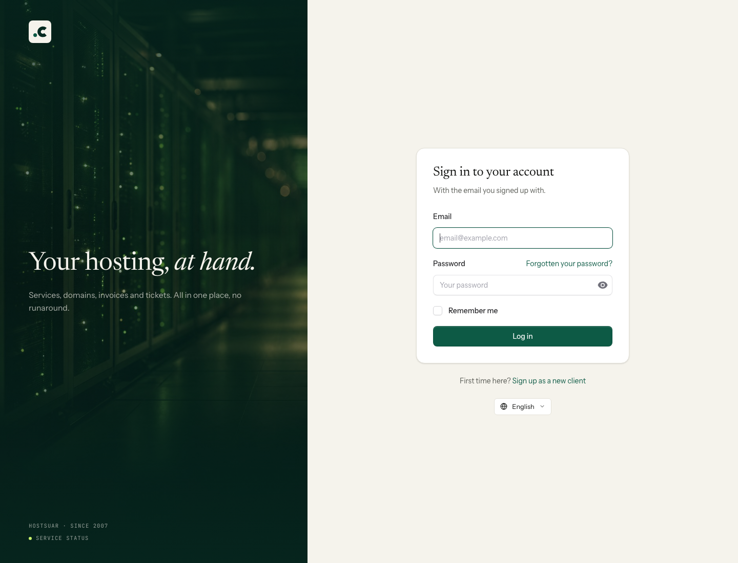 Sign-in form with the email, password and access recovery fields