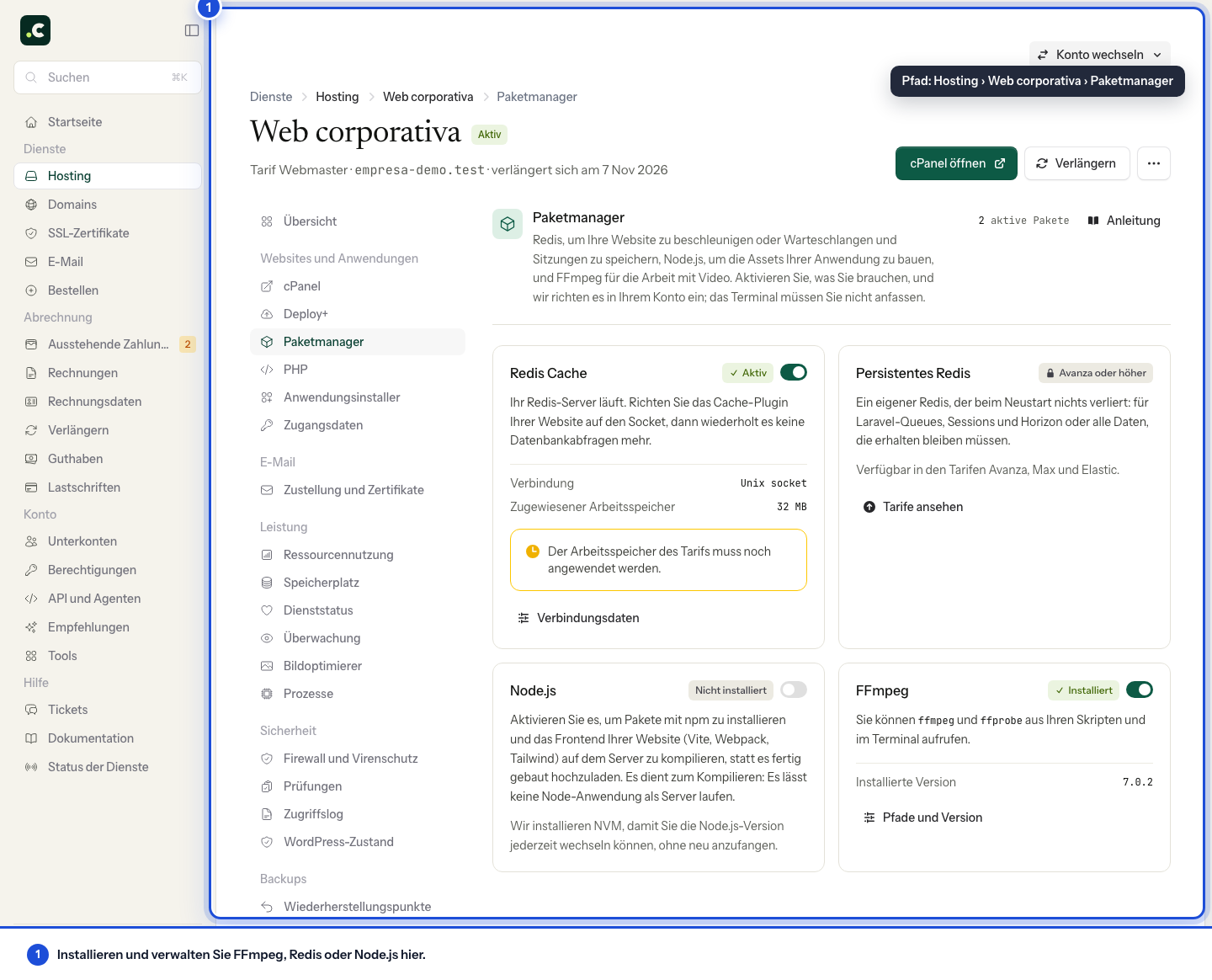 Zugriff auf den Paketmanager