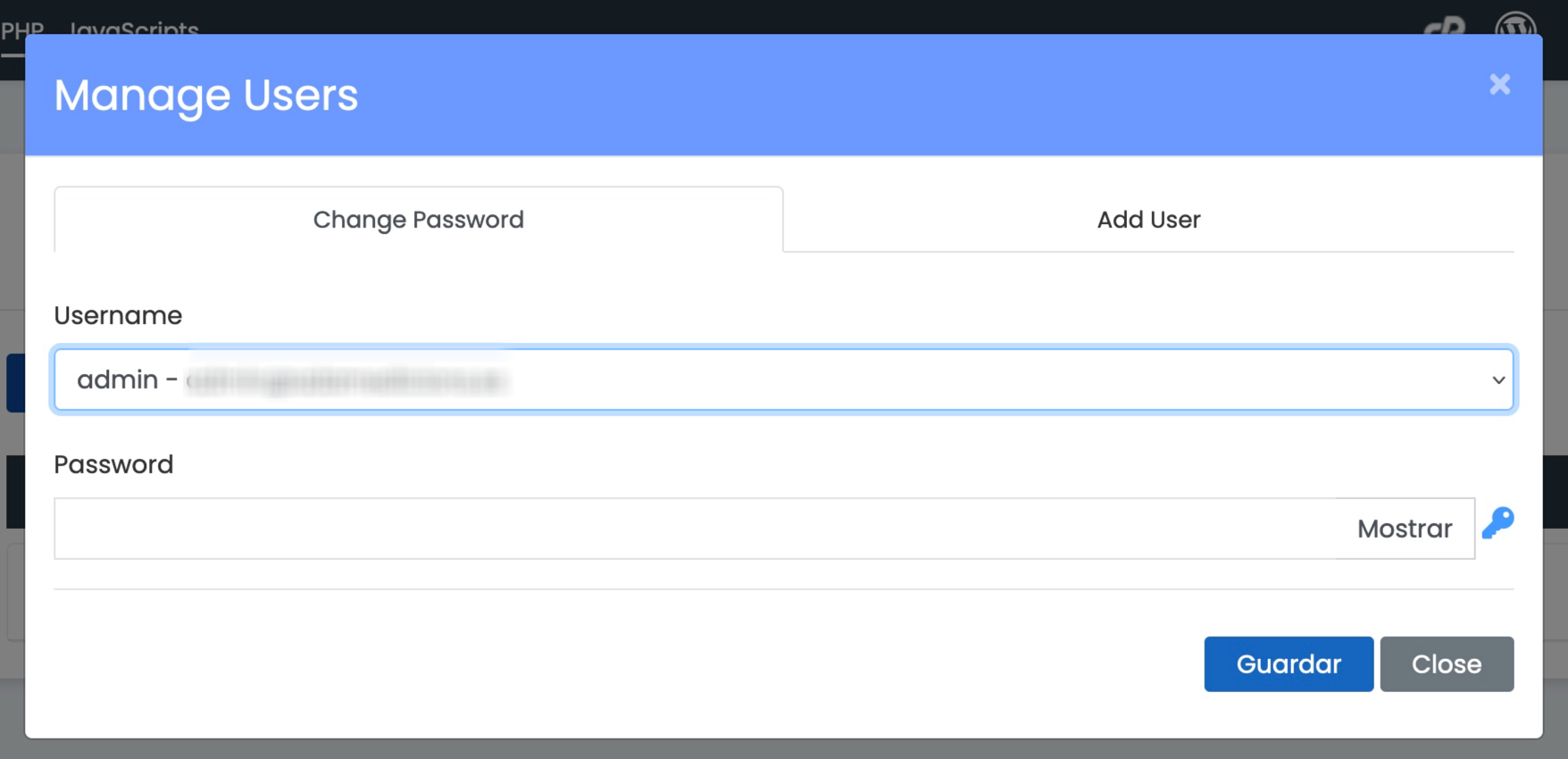 Cambiar password admin wordpress