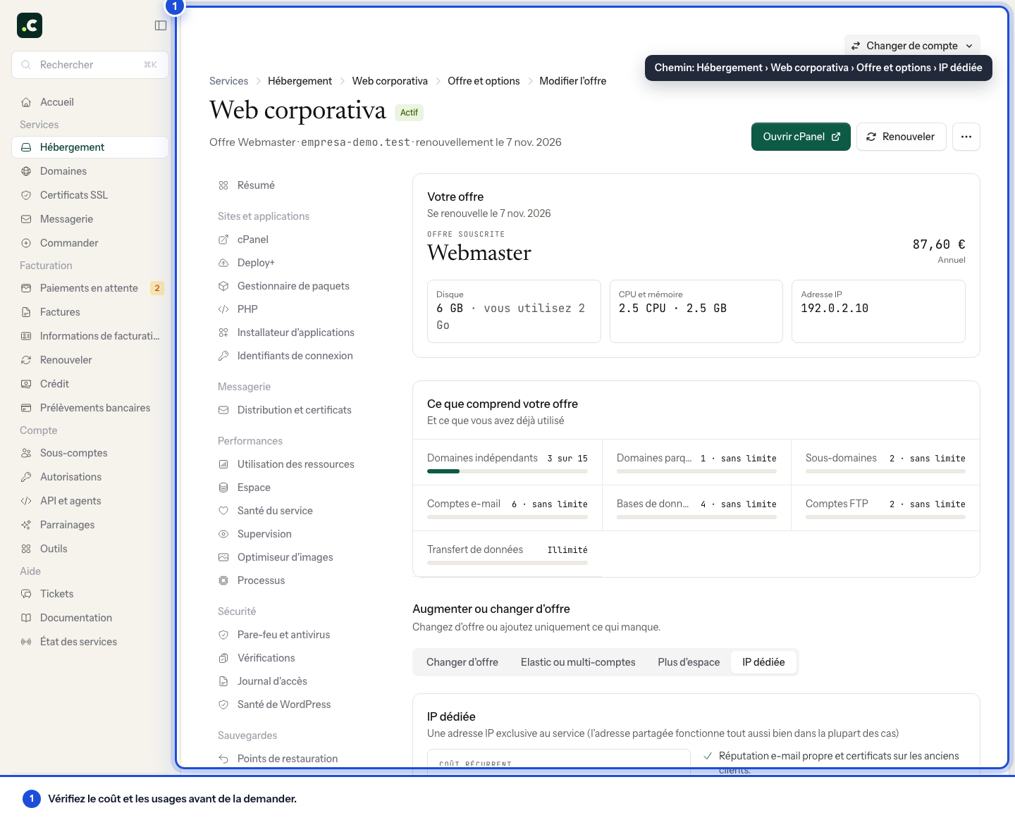Commander une IP dédiée pour l'hébergement