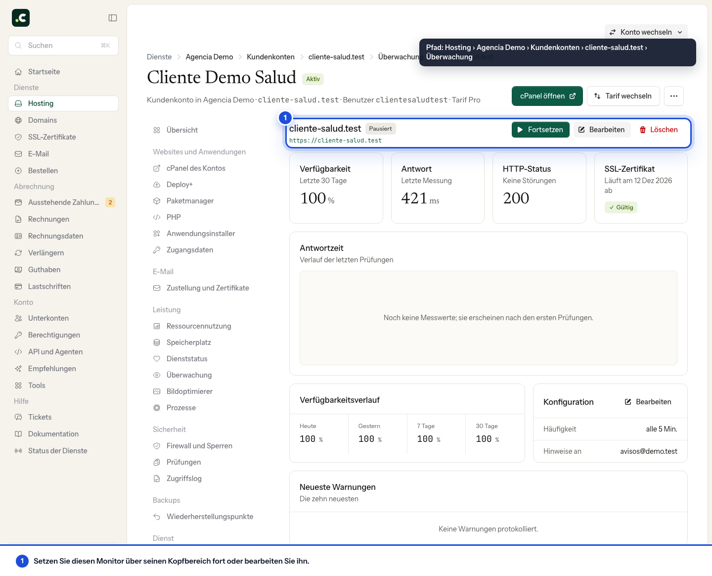 Monitor eines Kontos in einem Multi-Account-Tarif