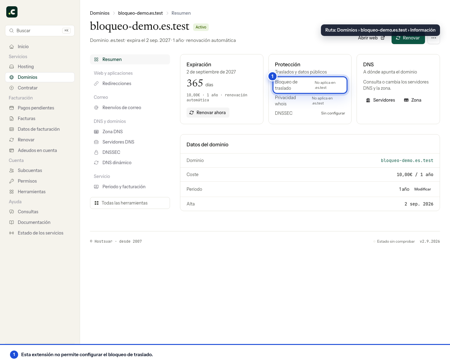 Extensión sin bloqueo configurable