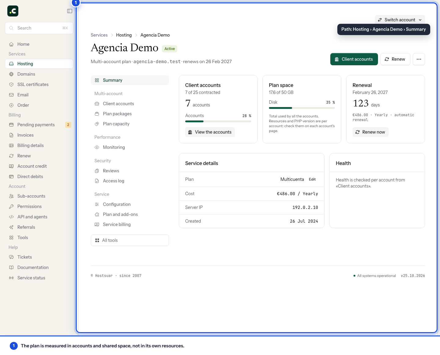 Multi-account service summary