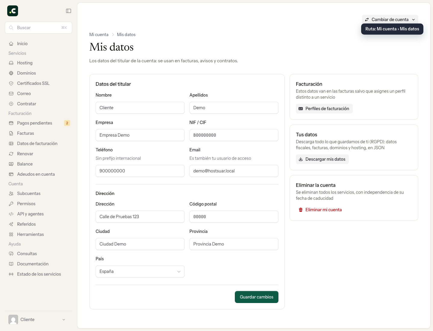 Acceso a la eliminación completa de la cuenta