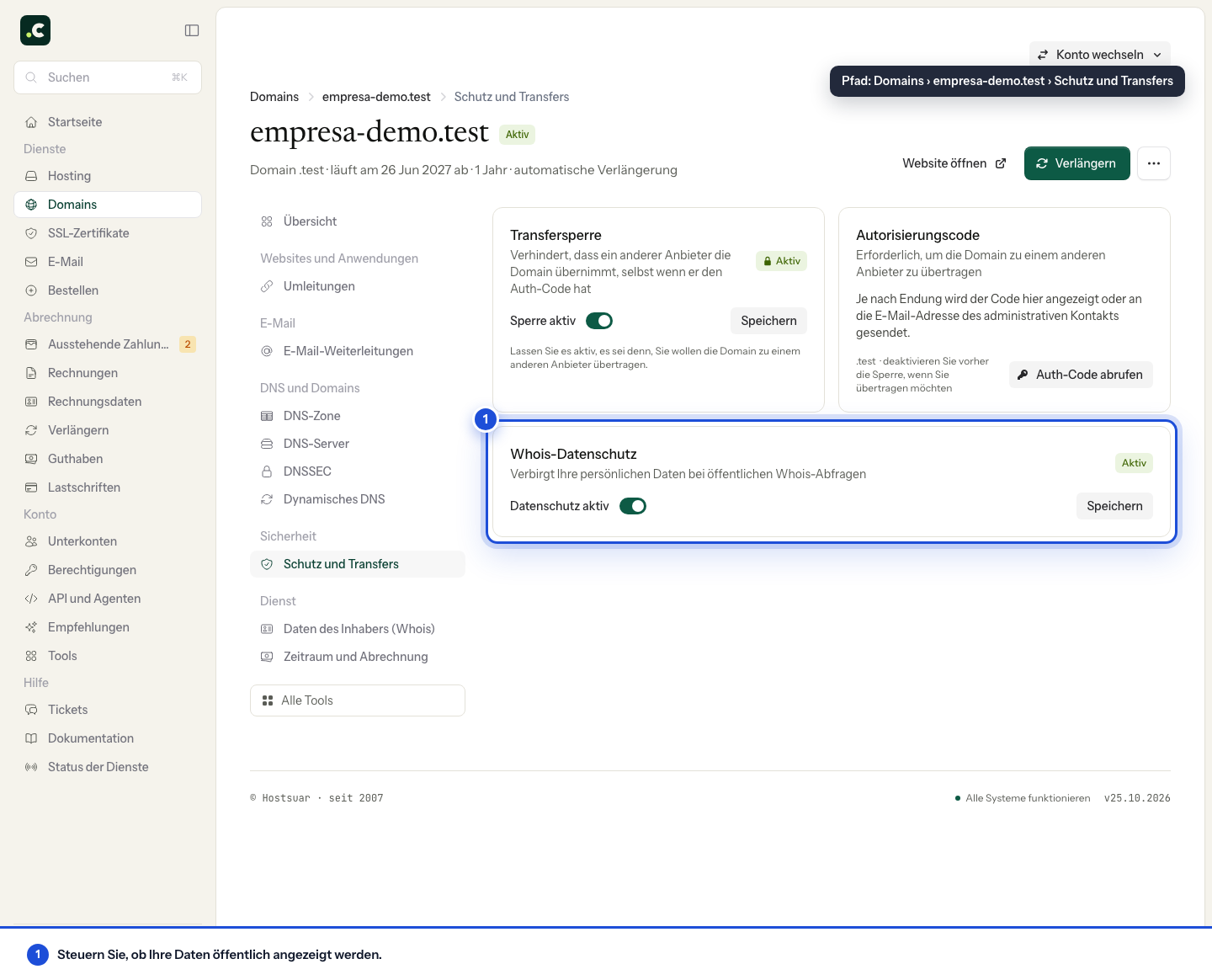 Whois-Datenschutz im Schutzbereich der Domain