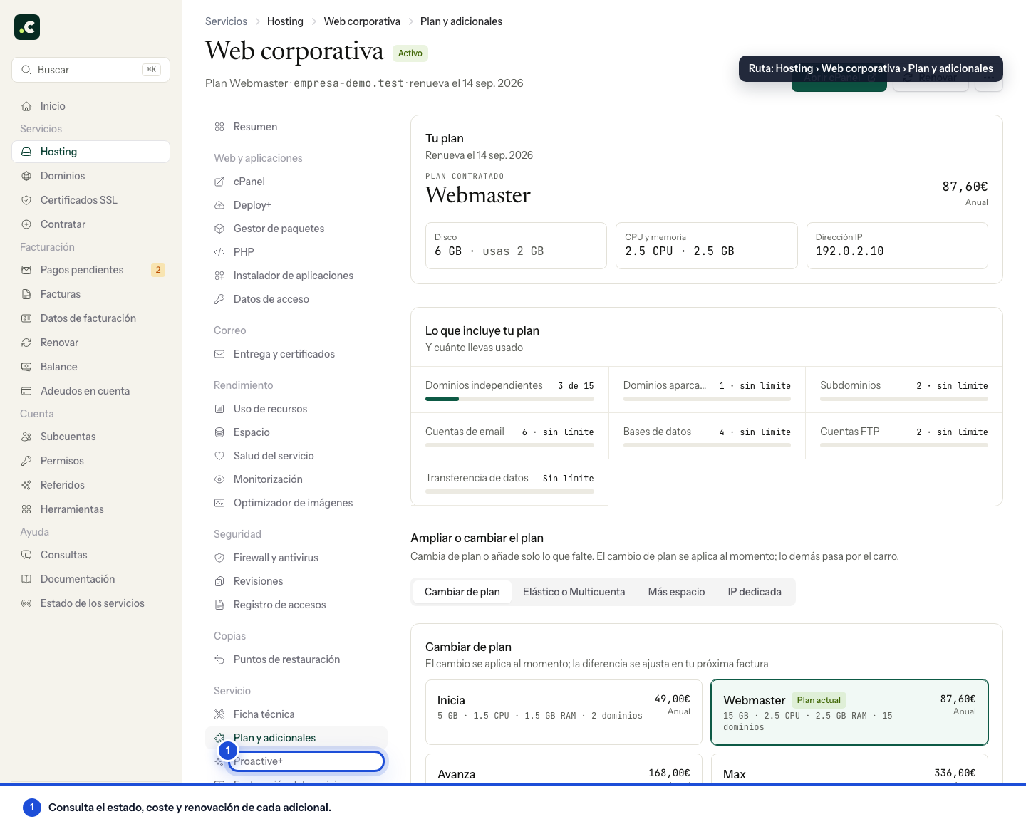 Servicios adicionales asociados al hosting