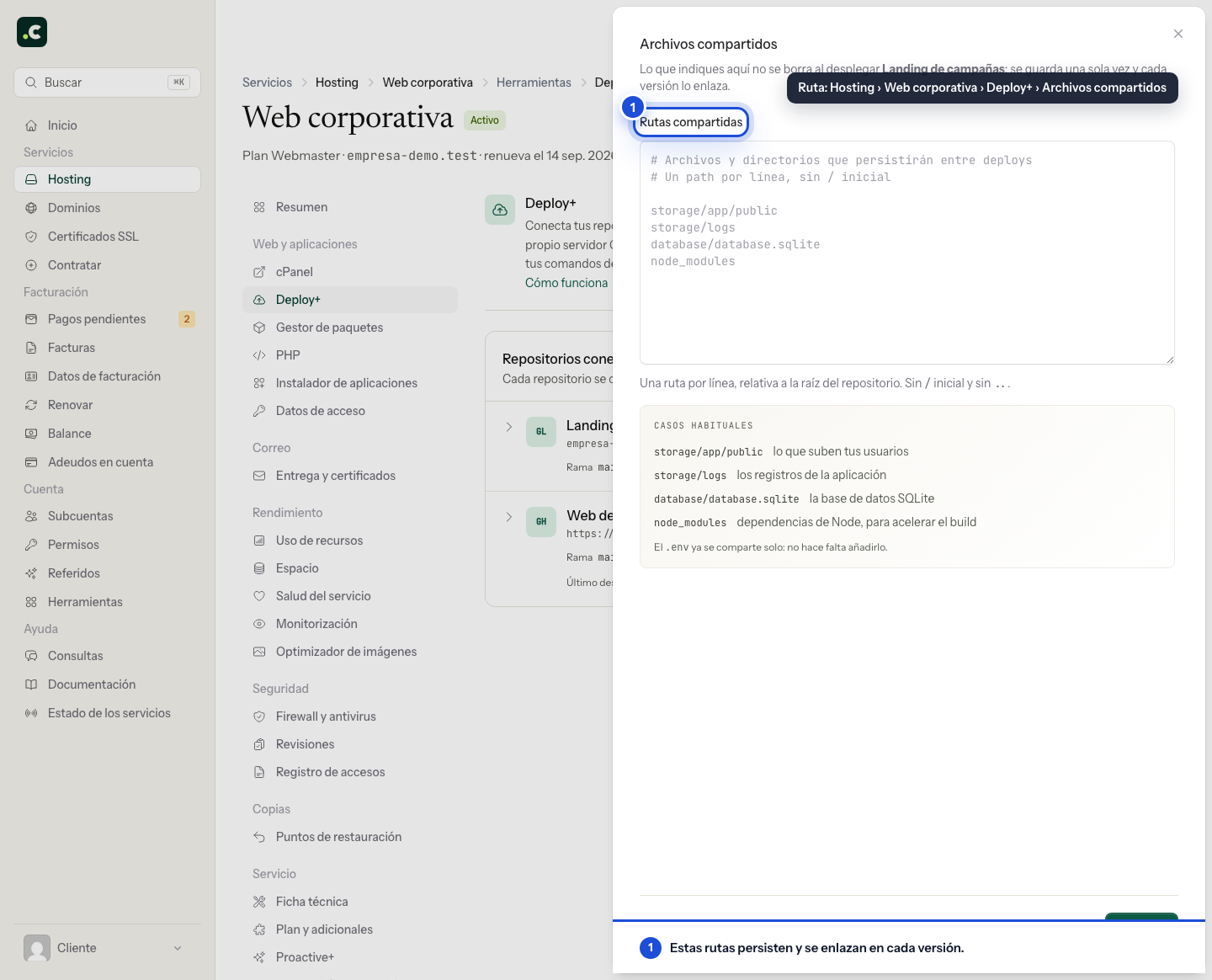 Configurar archivos compartidos entre versiones