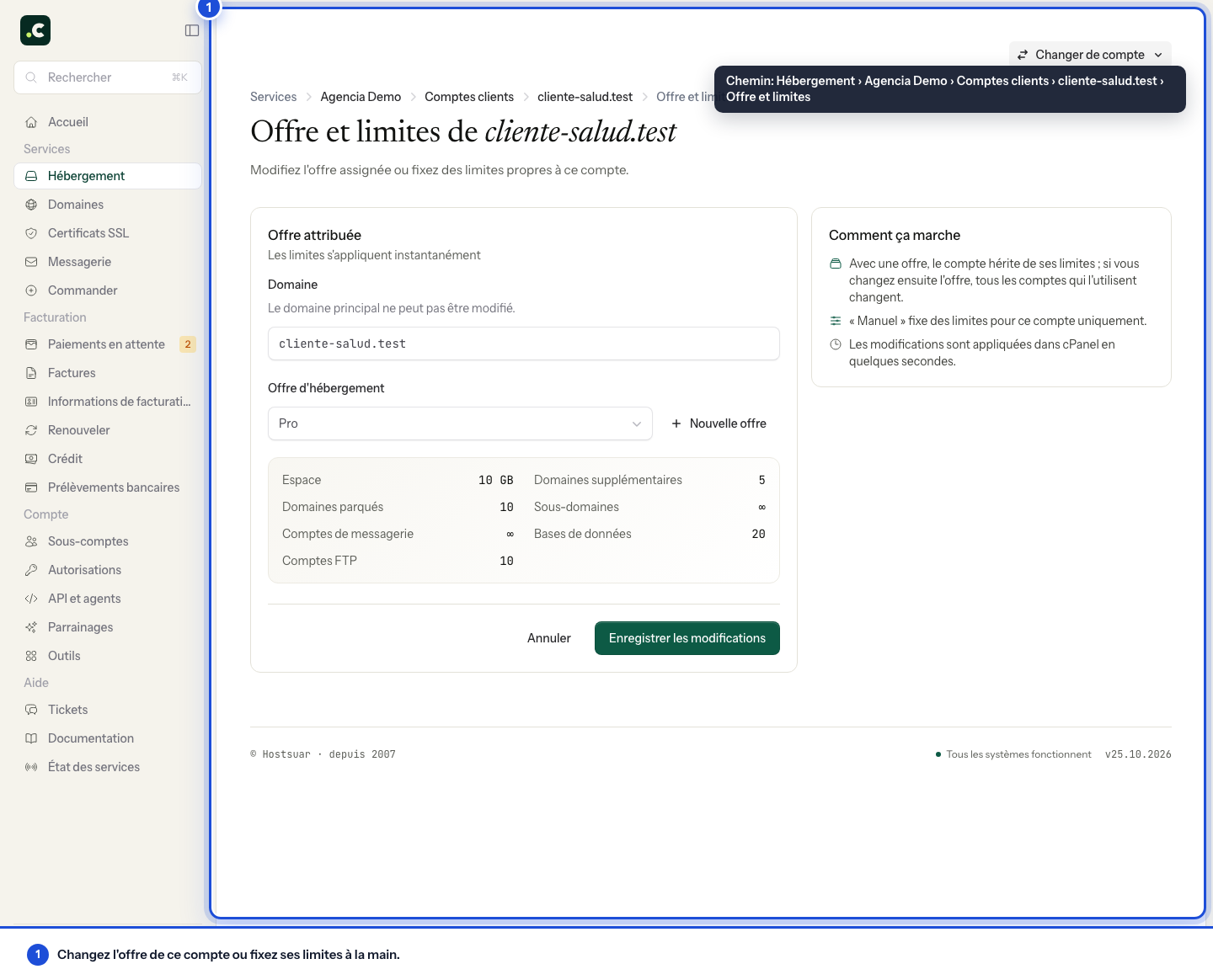 Choix de la formule et des limites d'un compte