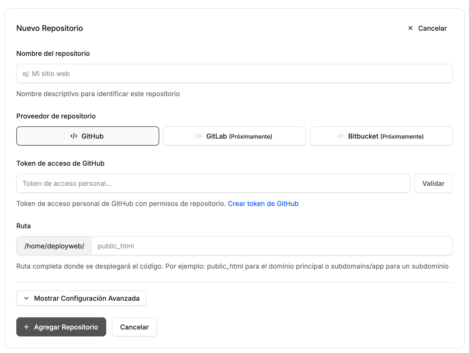 Agregar nuevo repositorio
