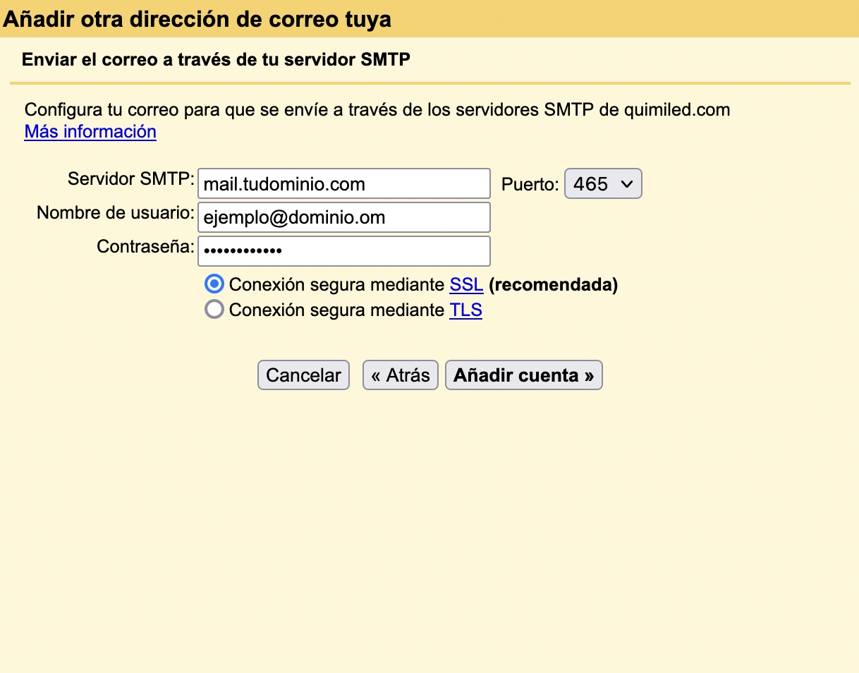 Configuración servidor SMTP Gmail alias