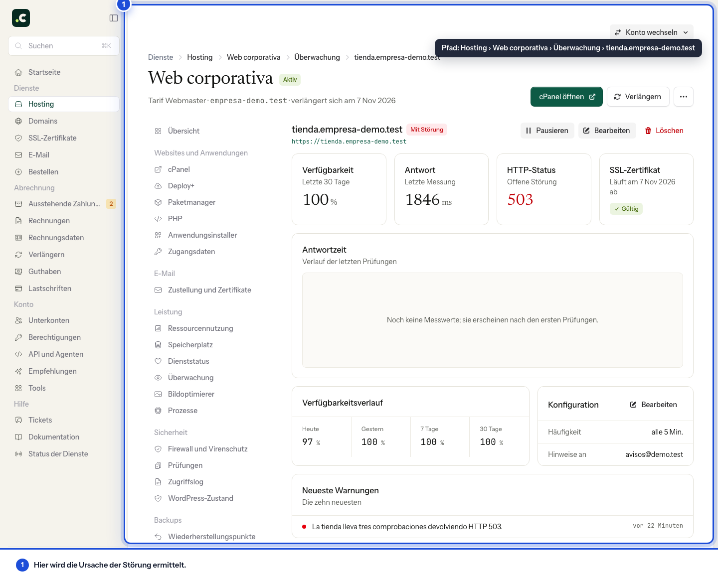 Verlauf und Details eines Vorfalls im Monitor