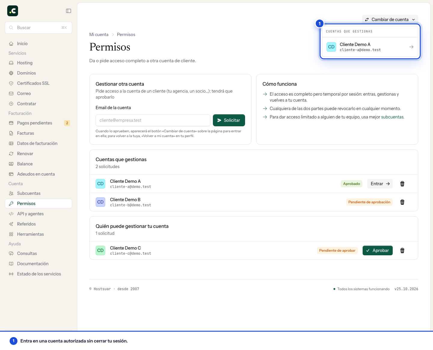Selector de cuentas autorizadas
