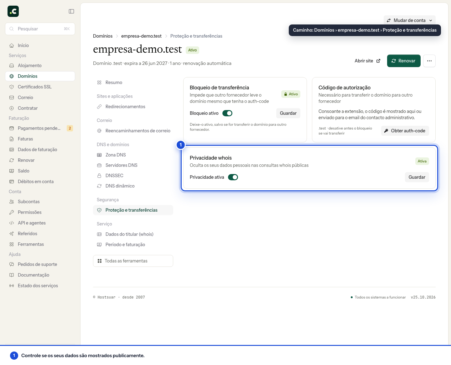 Privacidade whois na proteção do domínio