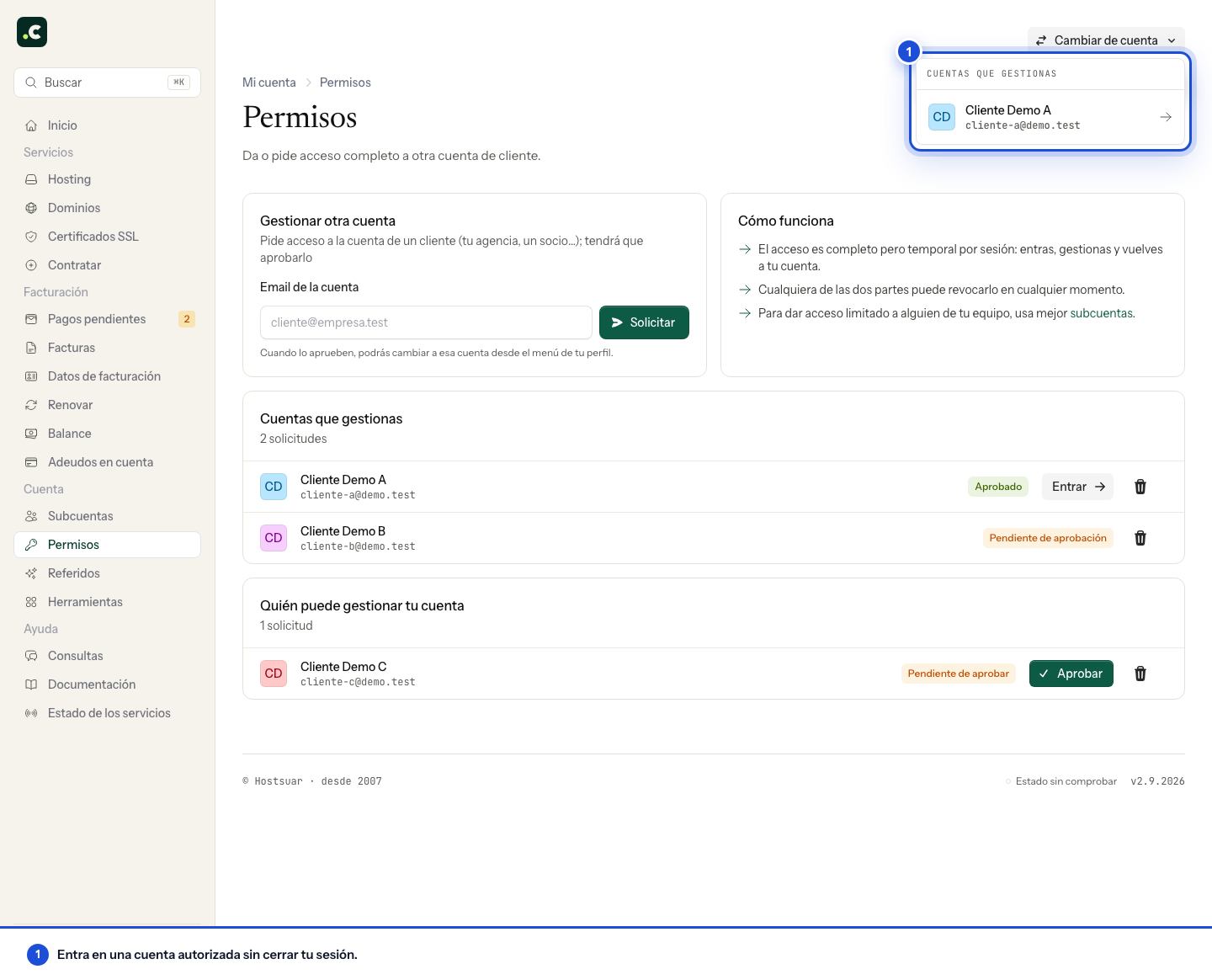 Selector de cuentas autorizadas