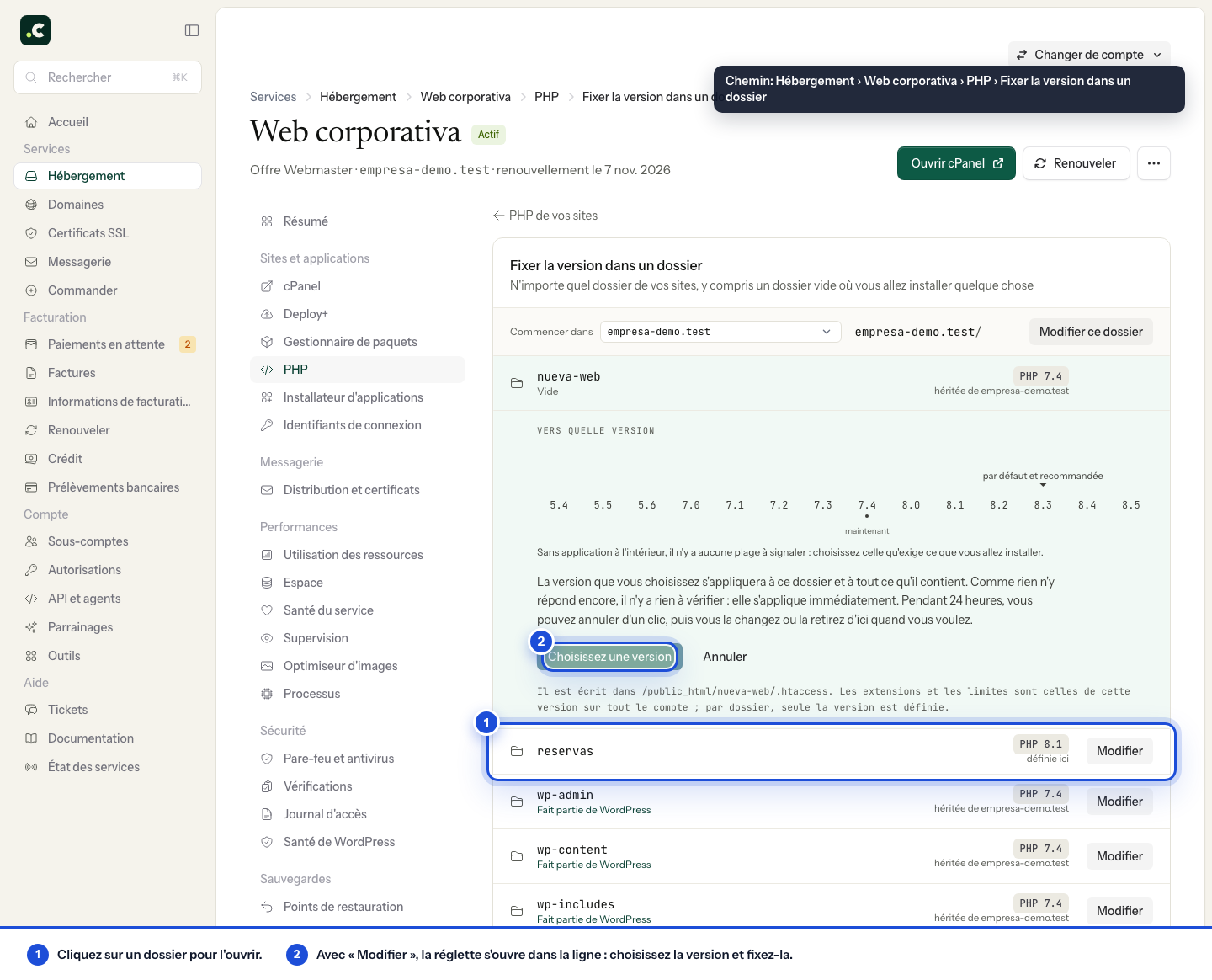 Explorateur de dossiers avec la réglette des versions ouverte dans la ligne d'un dossier vide