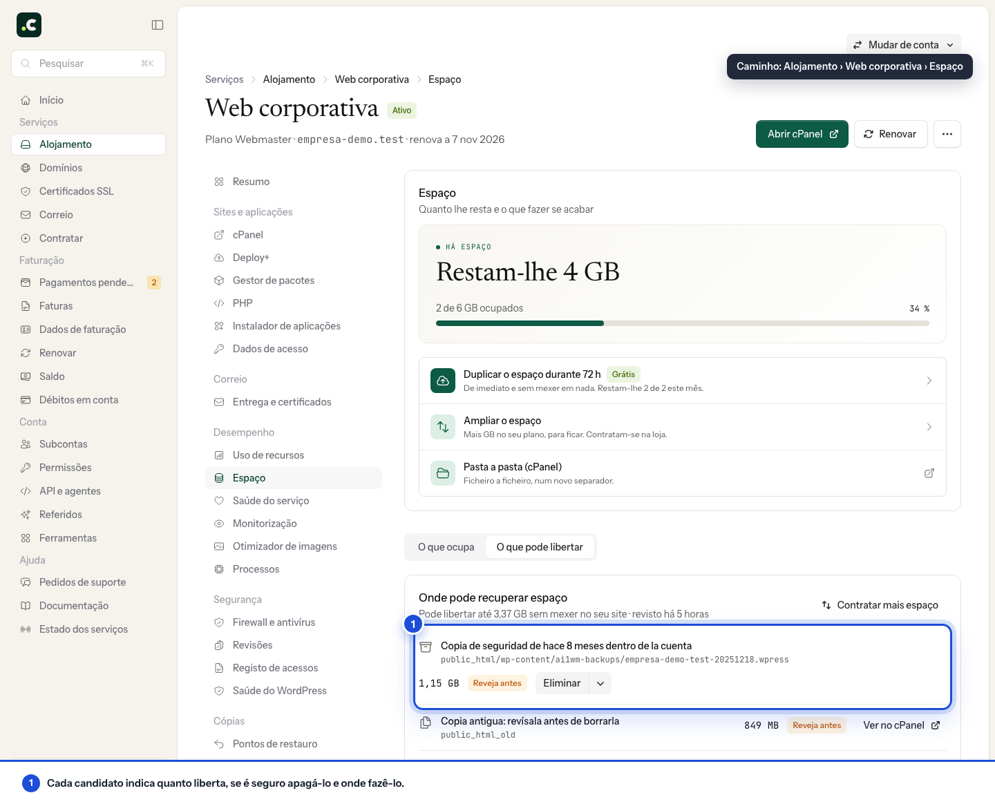 Separador O que pode libertar com uma cópia que deve ser revista antes de apagar