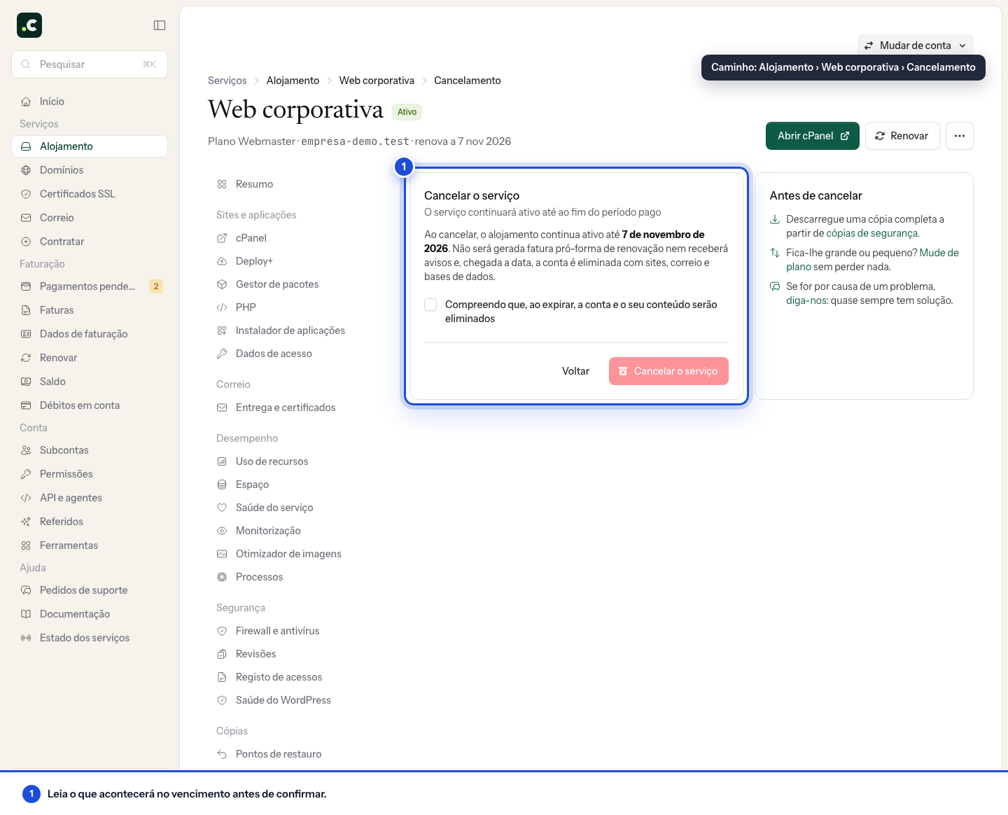 Cancelar a renovação de um alojamento