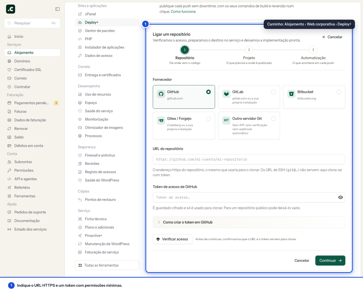 Ligar um repositório ao Deploy+
