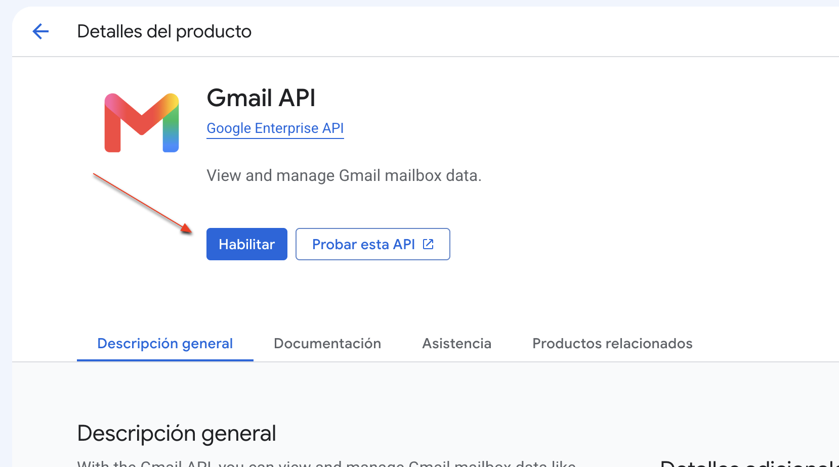 Habilitar la Gmail API