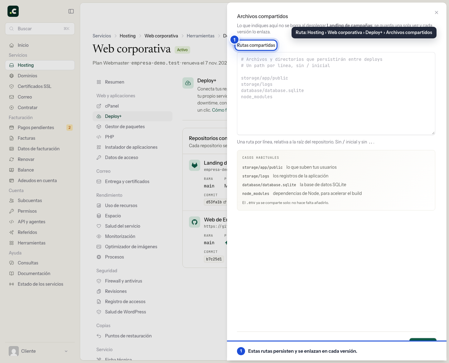 Configurar archivos compartidos entre versiones