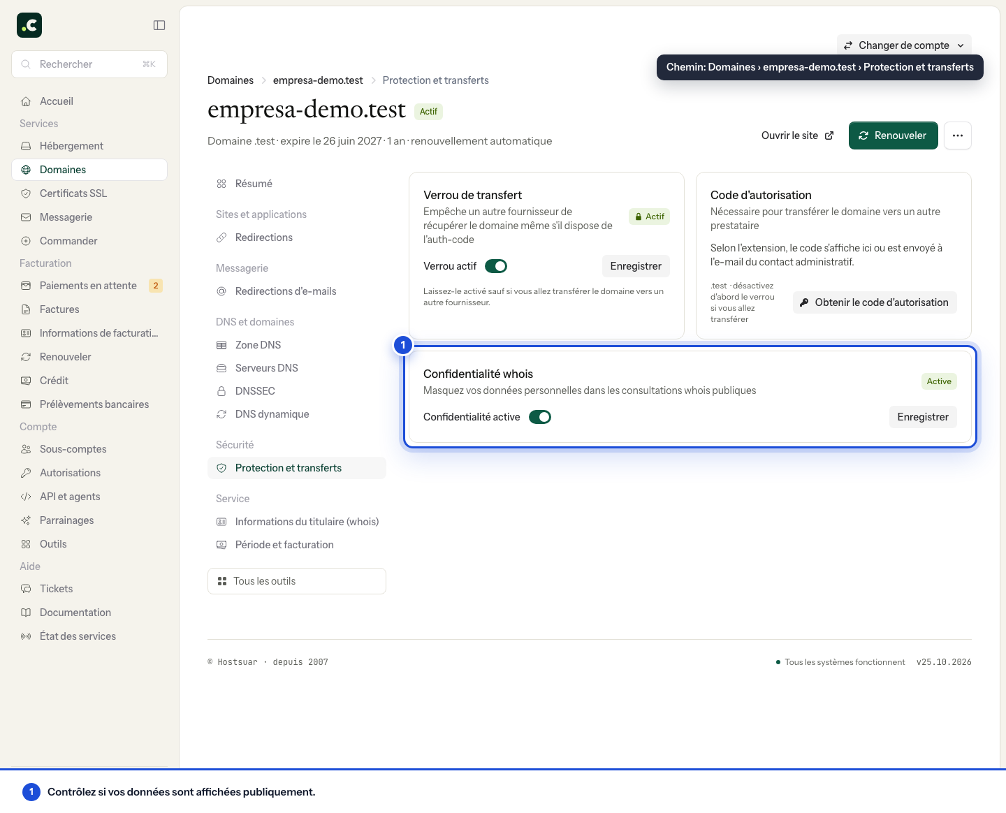 Confidentialité whois dans la protection du domaine