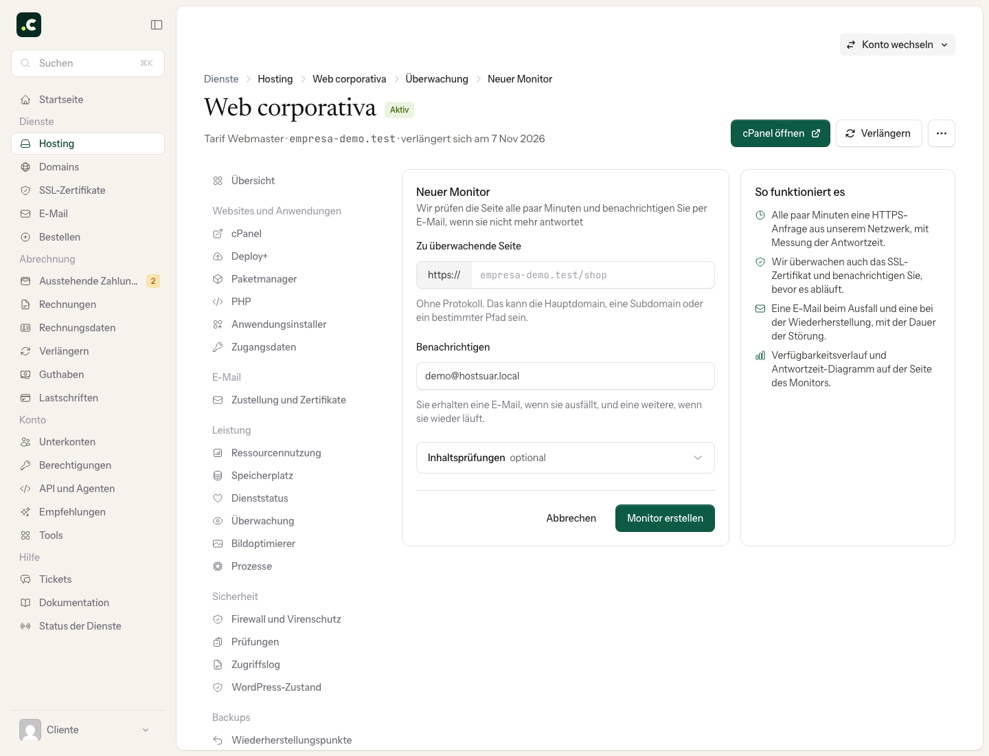 Formular für einen neuen Monitor