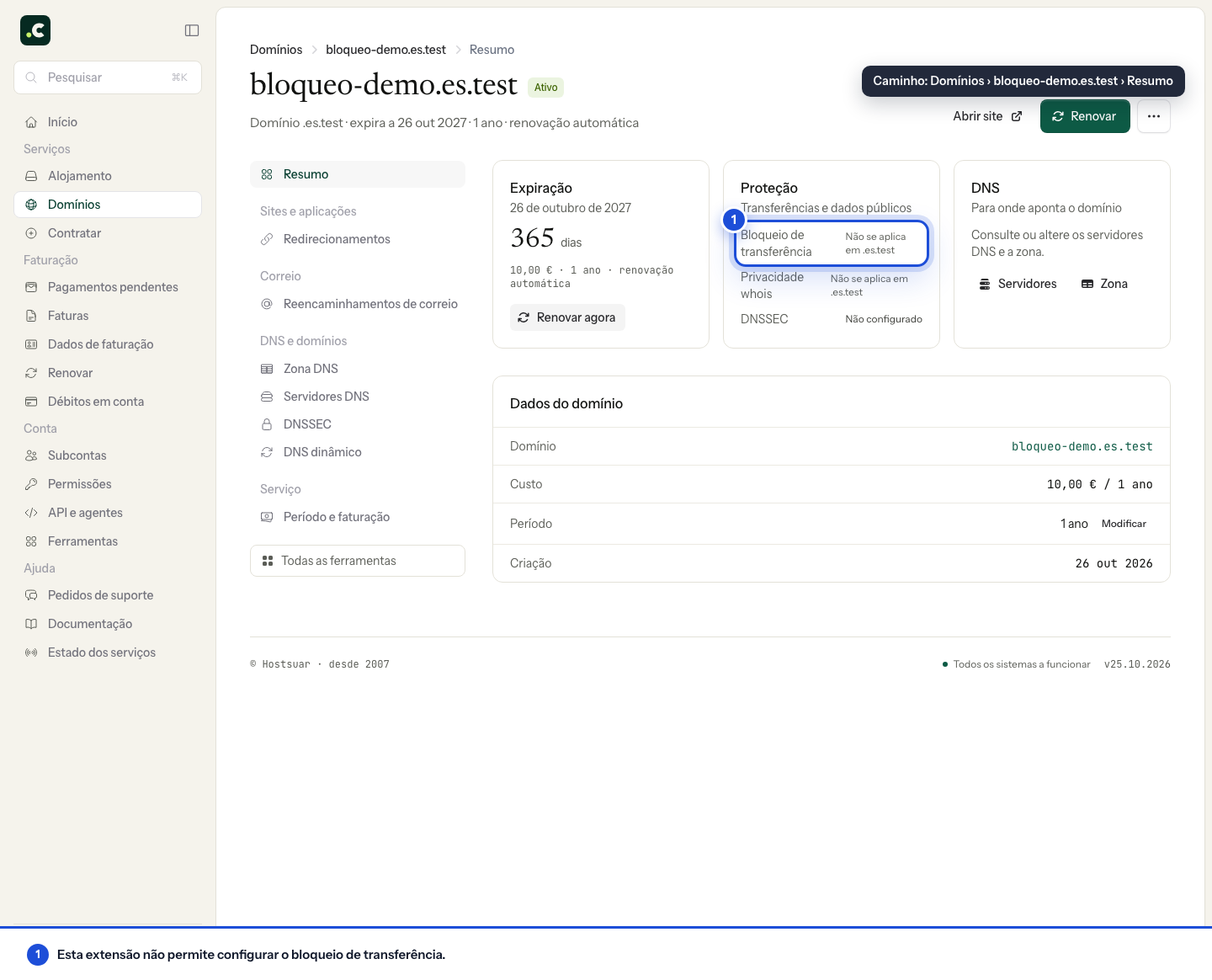 Extensão sem bloqueio configurável