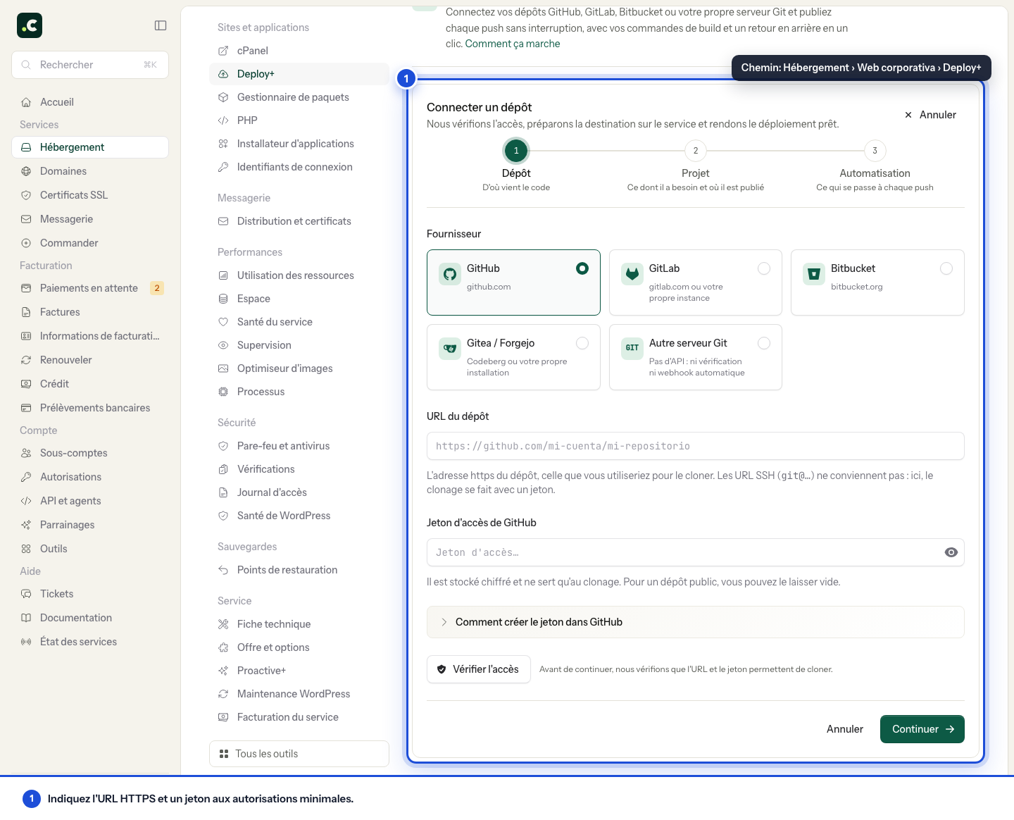 Connecter un dépôt à Deploy+
