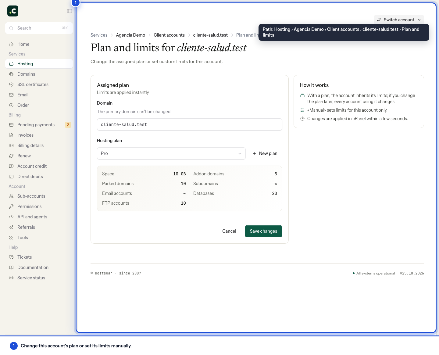 Choosing an account's plan and limits